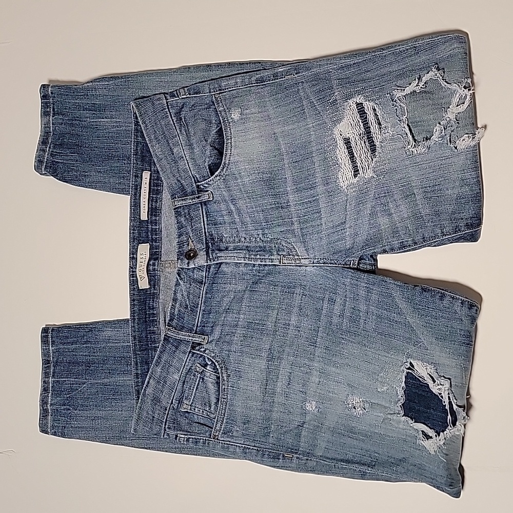 Guess Power Curvy Slim Ankle Jeans Women’s 31 Blue Mid Rise Stretch Distressed